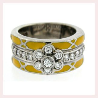 Sterling Silver Ring with Yellow Enamel & CZ Flower