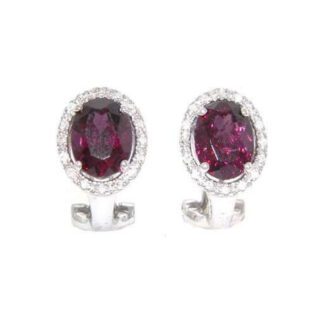 Diamond Halo Pink Tourmaline Earrings in 14KT Gold