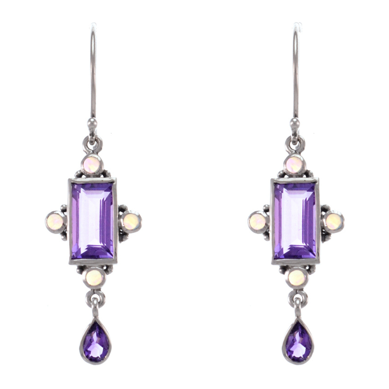 Art Deco Earrings with Pastel Stones & Opal Accents in 10KT Gold - Image 2