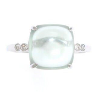Cab Green Amethyst & Diamond Ring in 14KT Gold