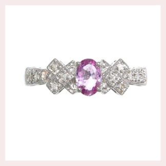 Pink Sapphire .52TW & Diamonds .10TW in 14KT White Gold