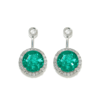 Emerald & Diamond Halo Earrings in 14KT Gold