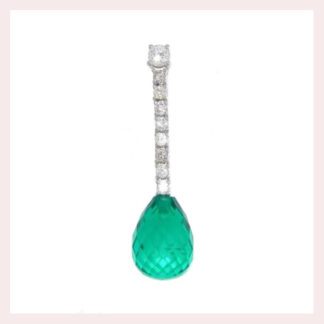 Briolette Emerald & Diamond Pendant in 14KT Gold
