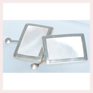Cuff-links with Rectangular  Mother of Pearl in Sterling Silver