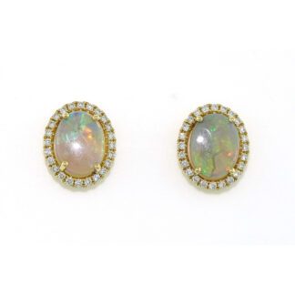 Stud Opal & Diamond Earrings in14KT Yellow Gold
