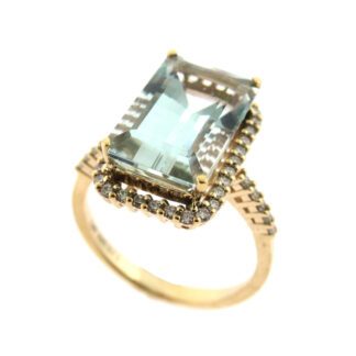 Aquamarine and Diamond Ring in 14KT Gold