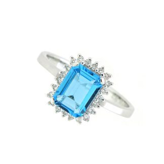 Blue Topaz & Diamond Ring in 10KT White Gold
