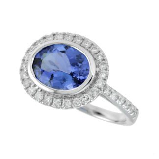 4367TZ Unique Tanzanite & Diamond Ring in 14KT White Gold