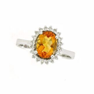 8887C Citrine & Diamond Halo Ring in 14KT White Gold