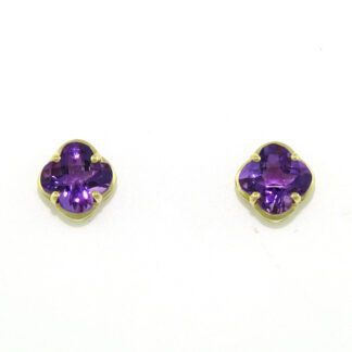 399105A Flower Amethyst Earrings in 14KT Yellow Gold