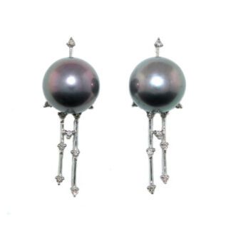 Earrings with Diamond & Black Pearls in 14KT White Gold