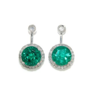 Diamond Halo Emerald Earrings in 14KT Gold
